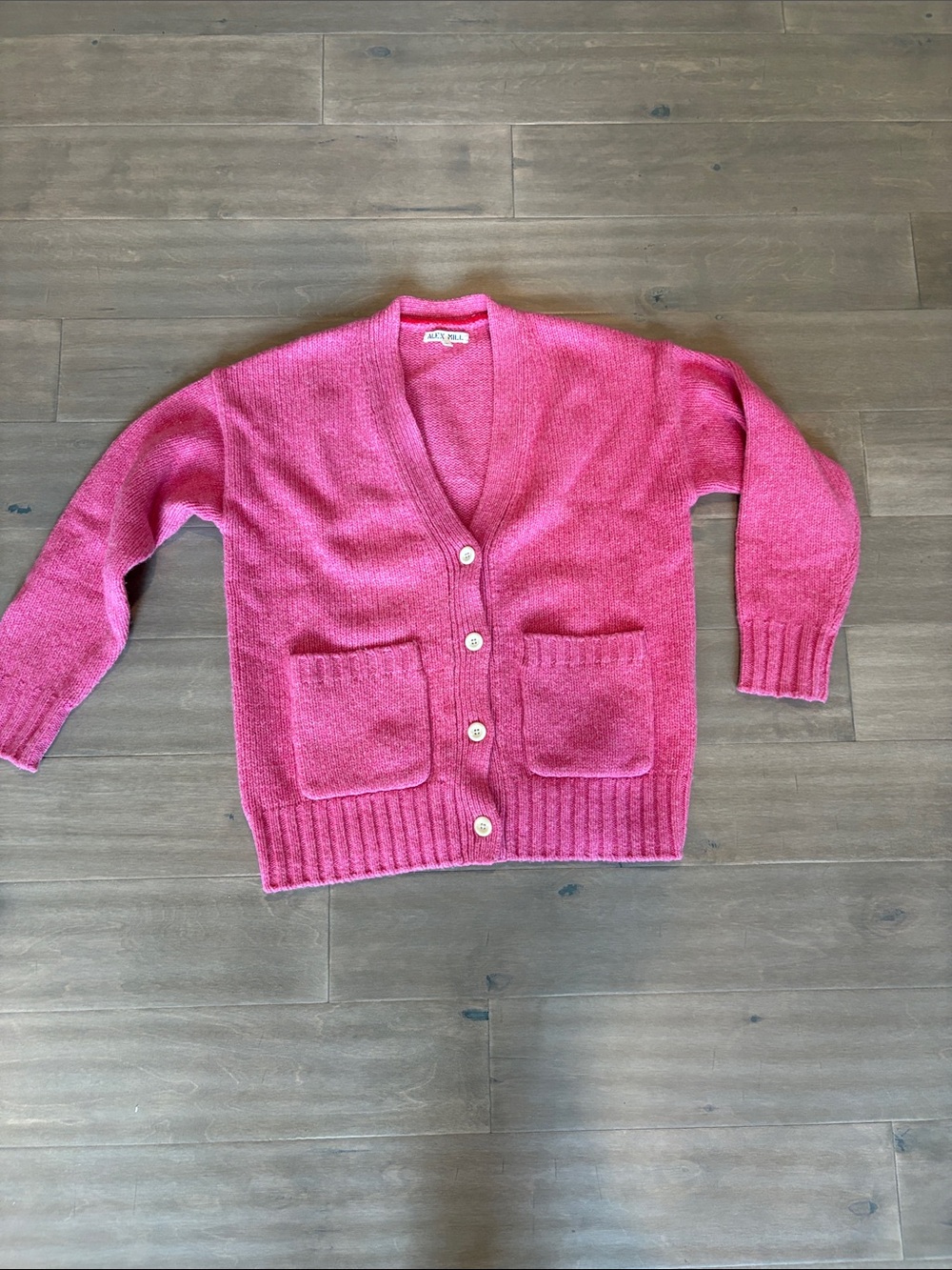 Alex Mill Bright Pink V-Neck Button Pocket Cardigan